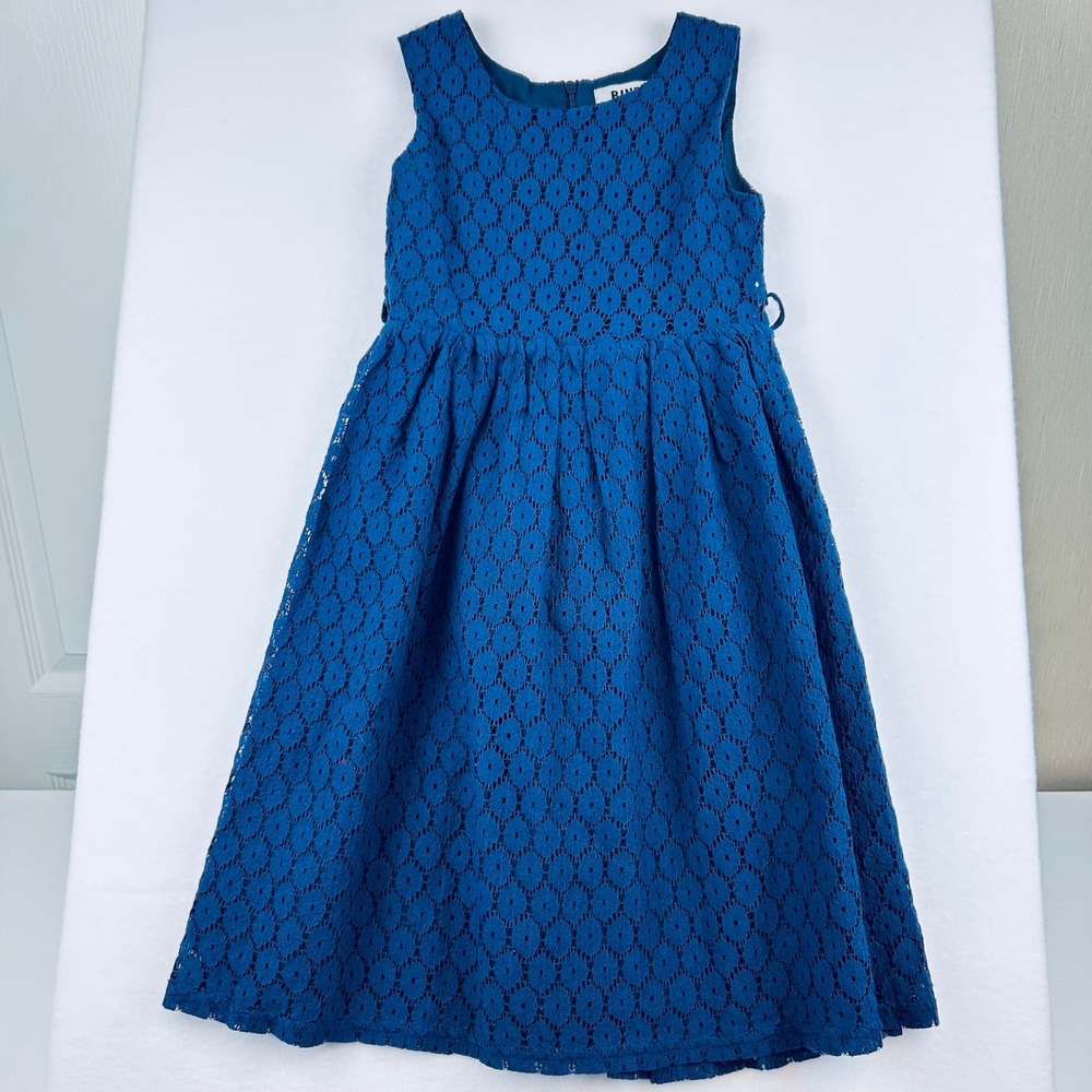 BINPAW Girls Teal Blue Floral Lace Sleeveless Special Occasion Dress Size 6-7 - Picture 2 of 14